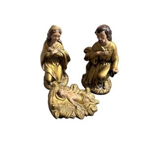 Vintage Nativity Scene Set Holy Family Joseph Mary Baby Jesus Gold Tone madejapa